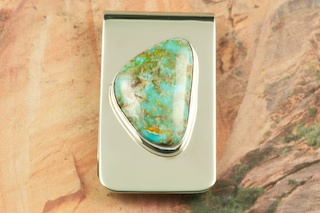 Genuine Number 8 Mine Turquoise set in Sterling Silver. Money Clip Created by a Member of the Navajo Tribe.
